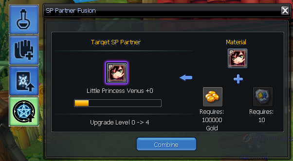 SP Partner Fusion window at the Malcom Mix NPC